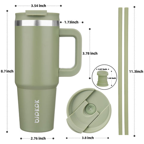 Tumbler aislante BJPKPK en verde salvia para bebidas frías o calientes.
