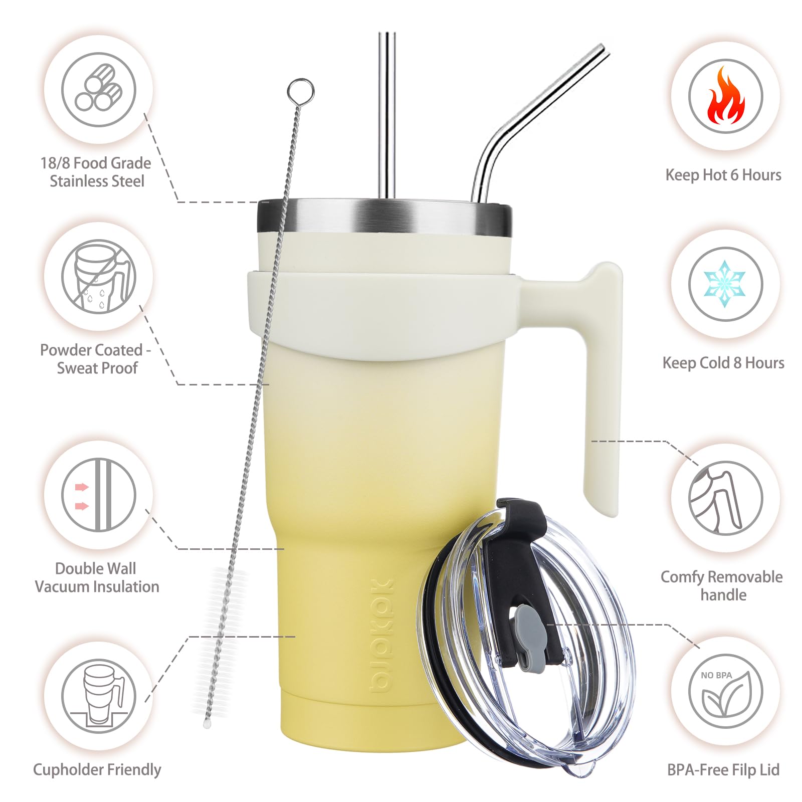 BJPKPK Tumbler de acero inoxidable con doble aislamiento para horas de temperatura