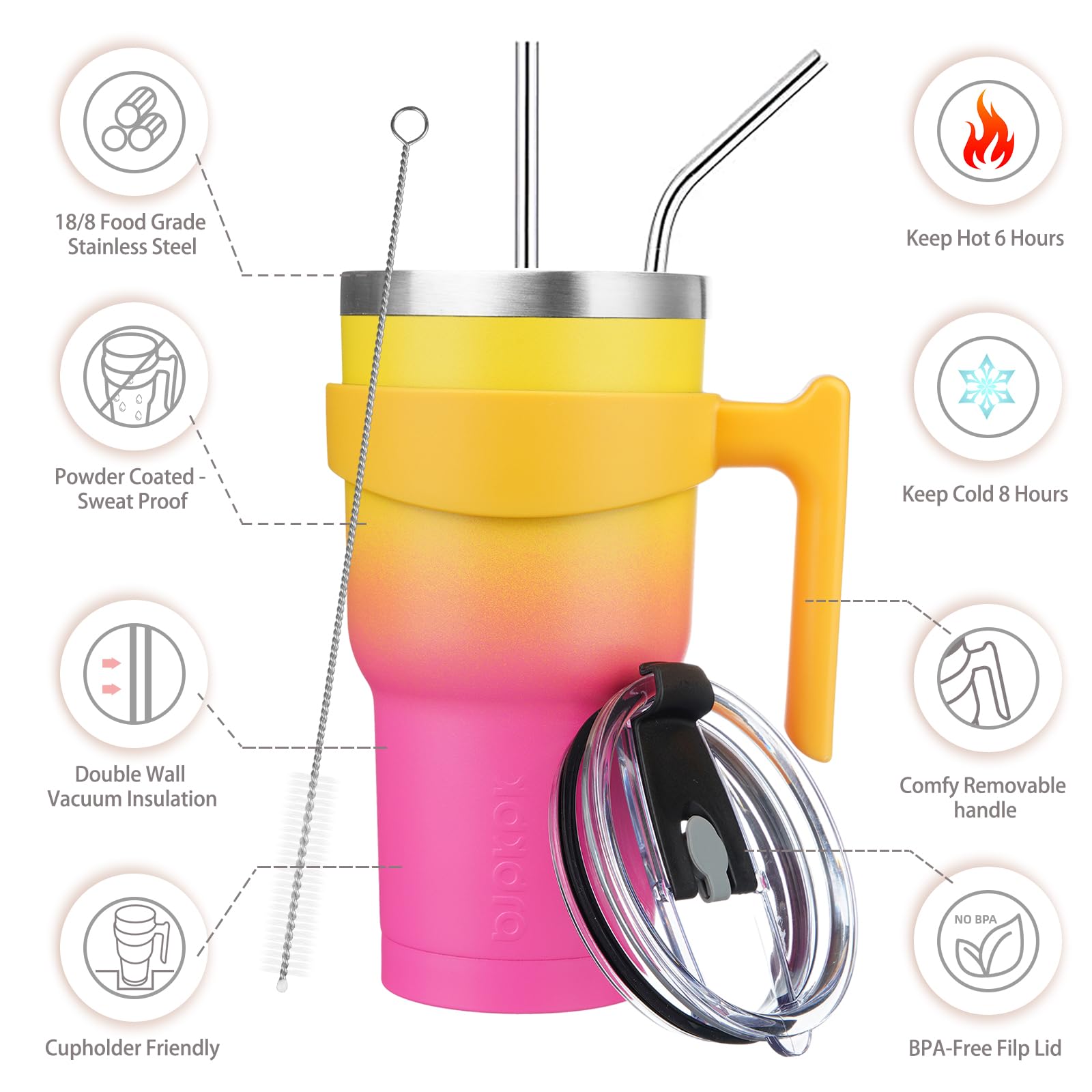 BJPKPK tumbler con aislamiento doble mantiene bebidas frías o calientes por horas