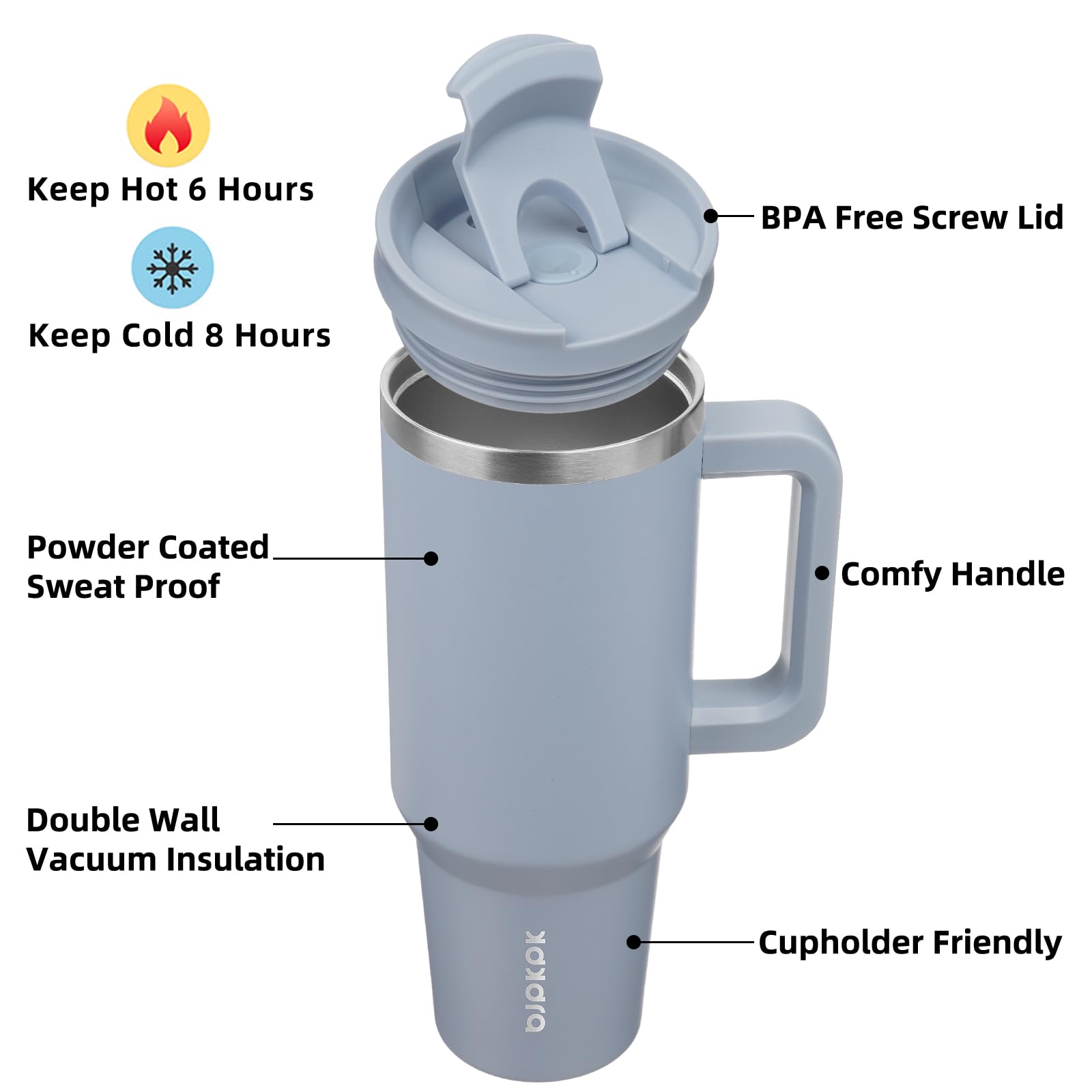 BJPKPK tumbler con aislamiento doble para bebidas a temperatura estable.