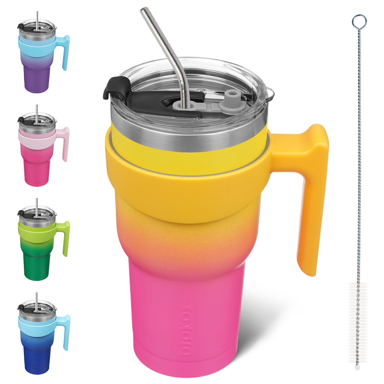 BJPKPK tumbler con asa y pajilla, 30 onzas, rosa-amarillo, ideal para viaje diario