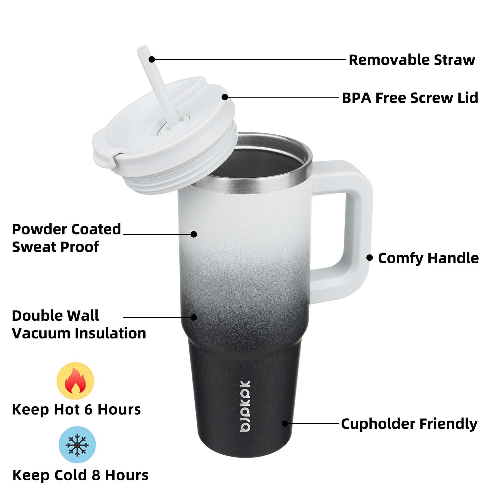 BJPKPK tumbler termico 30oz con mango ergonomico, agarre comodo para uso diario.