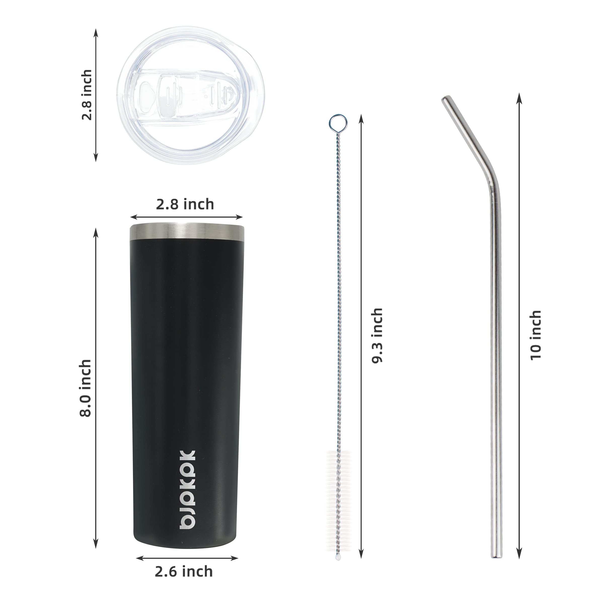 BJPKPK Vaso termico 20 oz negro, tapa y pajilla para beber con seguridad.