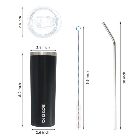BJPKPK Vaso termico 20 oz negro, tapa y pajilla para beber con seguridad.