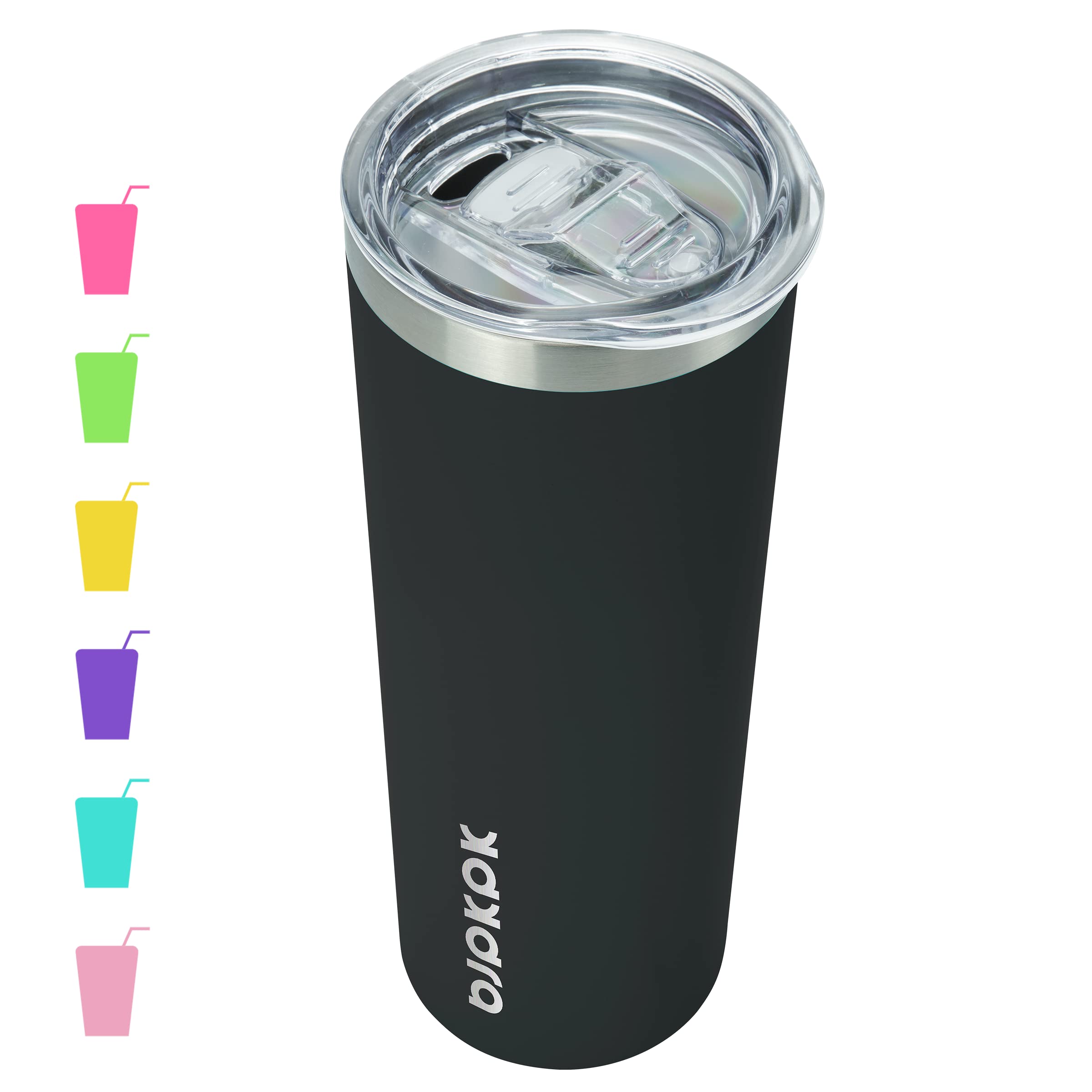 BJPKPK Vaso termico 20 oz negro, vista frontal, ideal para bebidas calientes o frías.