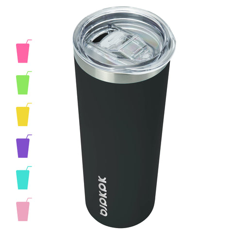 BJPKPK Vaso termico 20 oz negro, vista frontal, ideal para bebidas calientes o frías.