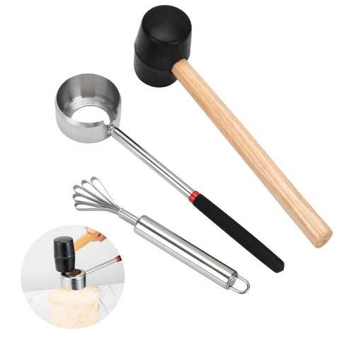 BJSSBJH conjunto abre cocos con tres herramientas, ideal para cocinas y salidas.