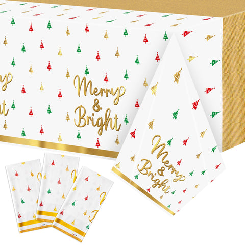 Mantel BkeeCten con arboles navideños y borde dorado para mesa festiva