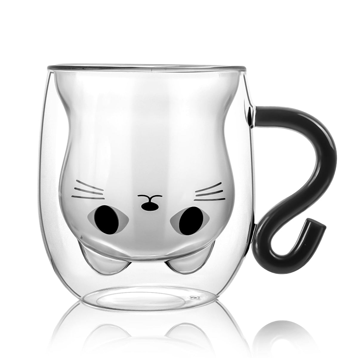Taza Bkinpid gato negro: diseño de gato y pared doble para bebida caliente sin quemarte
