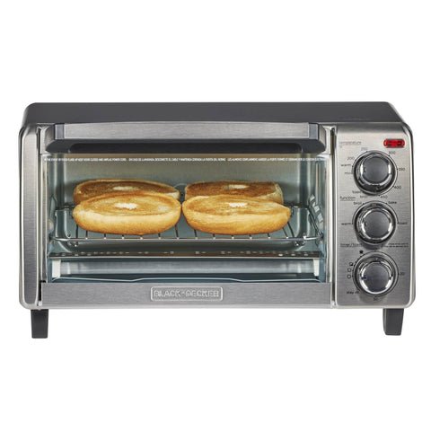 BLACK+DECKER vista frontal del horno tostador acero inoxidable, aporta estilo y ahorro espacio