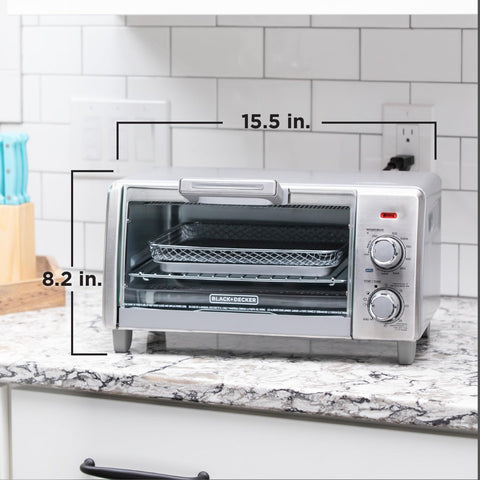 BLACK+DECKER comparación de tamaño con pizza de 9 pulgadas para visualizar capacidad