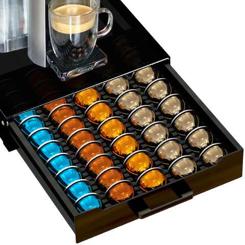 BLACKSMITH FAMILY portapods vertuo con tapa de vidrio negro, organizador elegante.