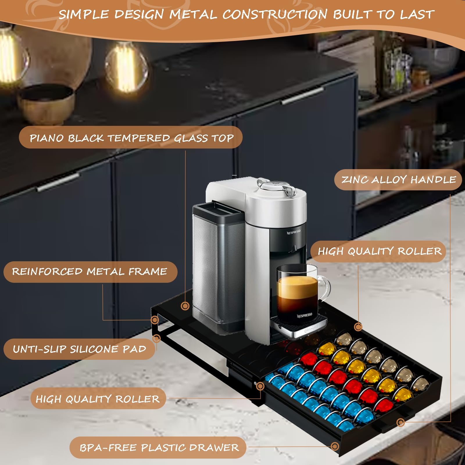 Diseno compacto para encimera, ahorro de espacio.