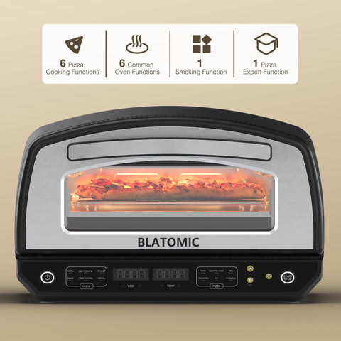 Blatomic horno pizza interior alcanza 850 °F para pizzas crujientes y rápidas.