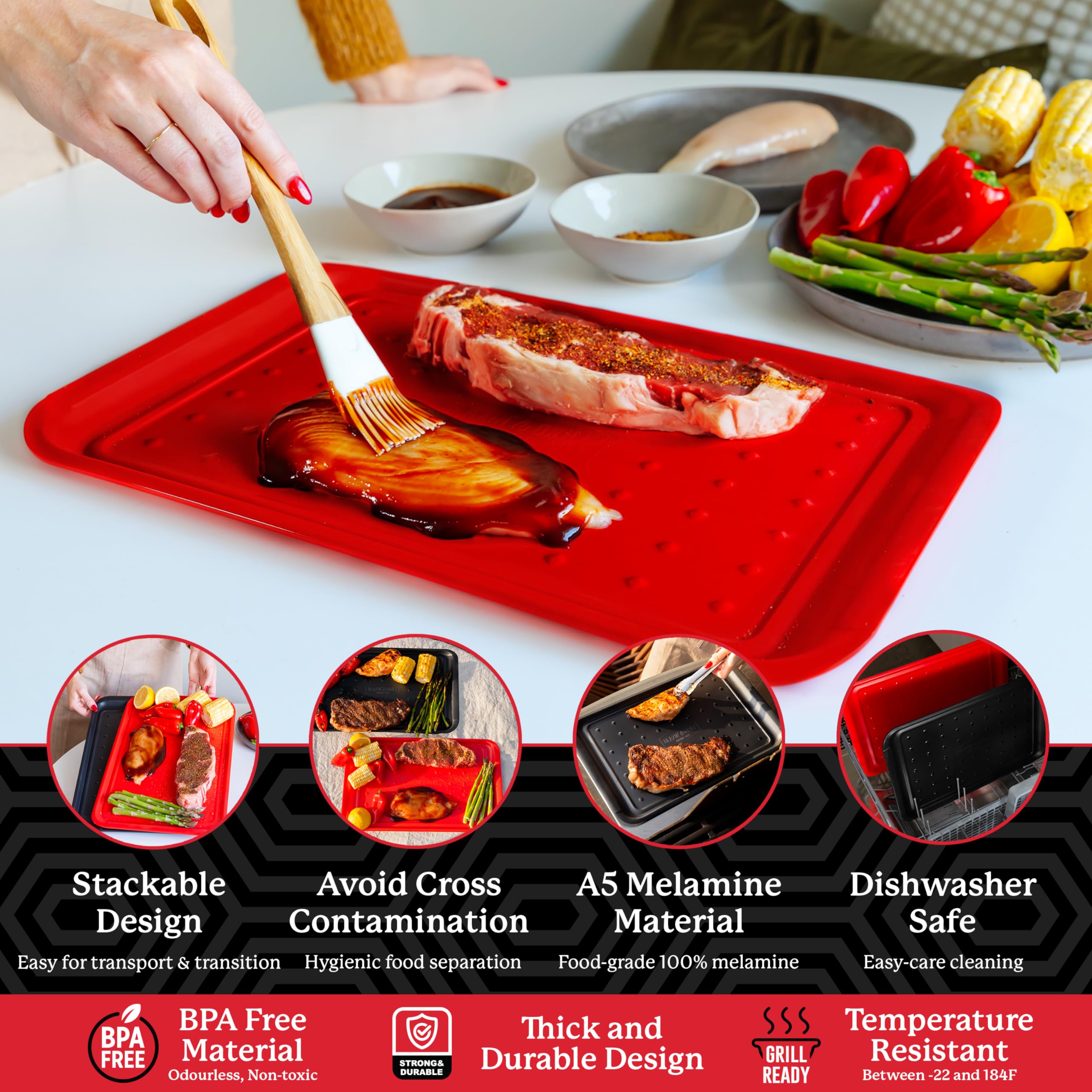 BLAZIN' GRILL bandeja superior para servir, superficie lista para presentar platos tentadores.