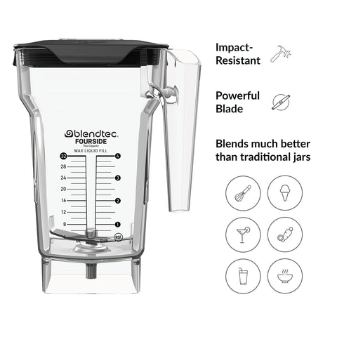 Blendtec Jarra cuatro-caras 75 oz, cuchilla roma para una mezcla suave y segura.