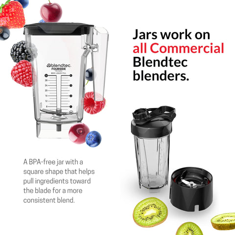 Blendtec Jarra cuatro-caras 75 oz, escala de medidas para mezclar y medir.