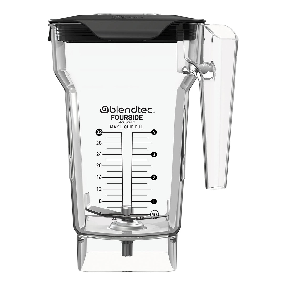 Blendtec Jarra cuatro-caras 75 oz, vista frontal, para batidos cremosos y mezclas consistentes.