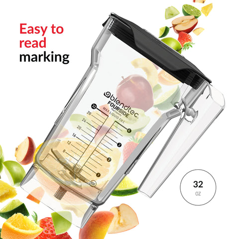 Blendtec Jarra cuatro-caras 75 oz, mango ergonómico para verter con comodidad.