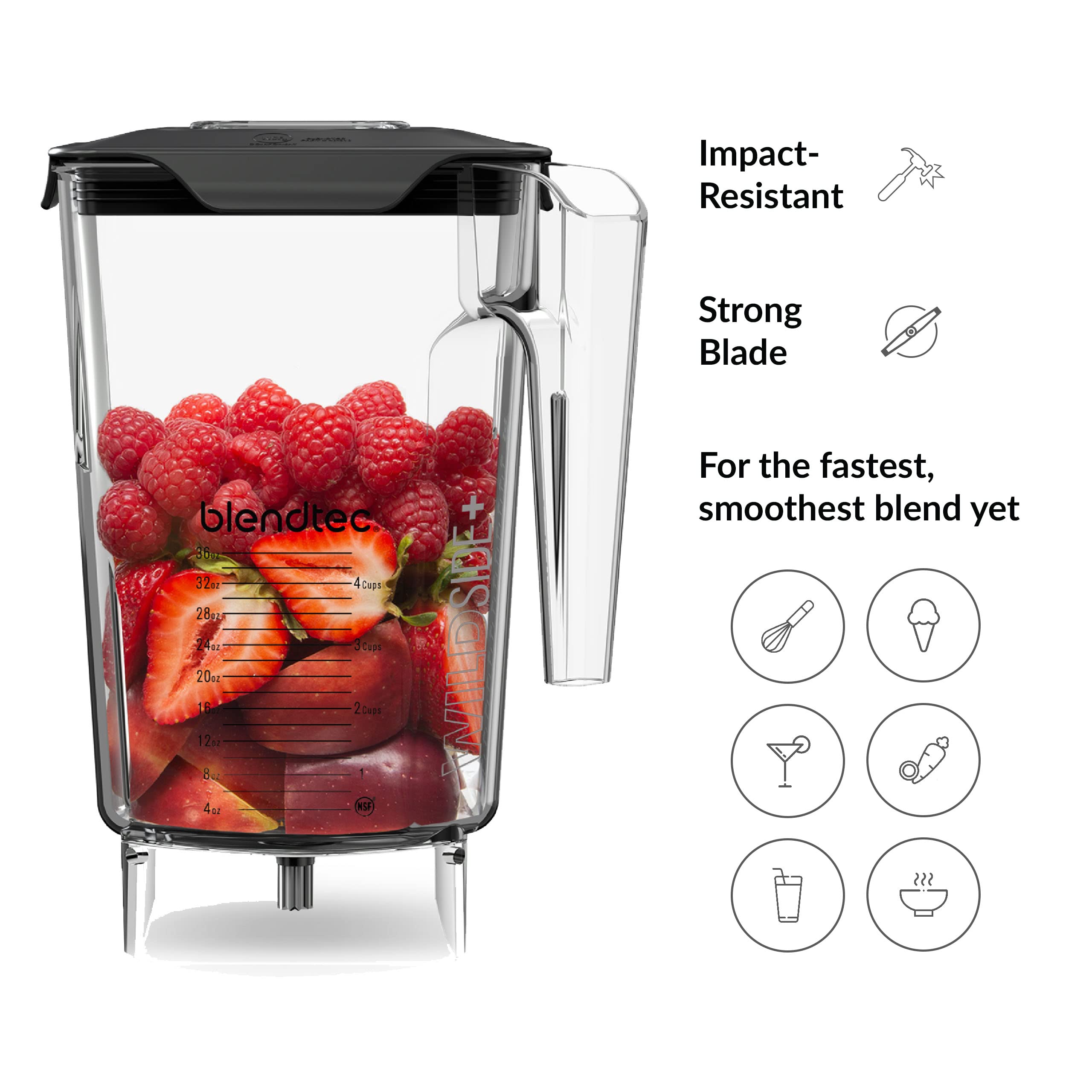 Diseño ergonómico y ligero de Blendtec WildSide+ para verter con control.