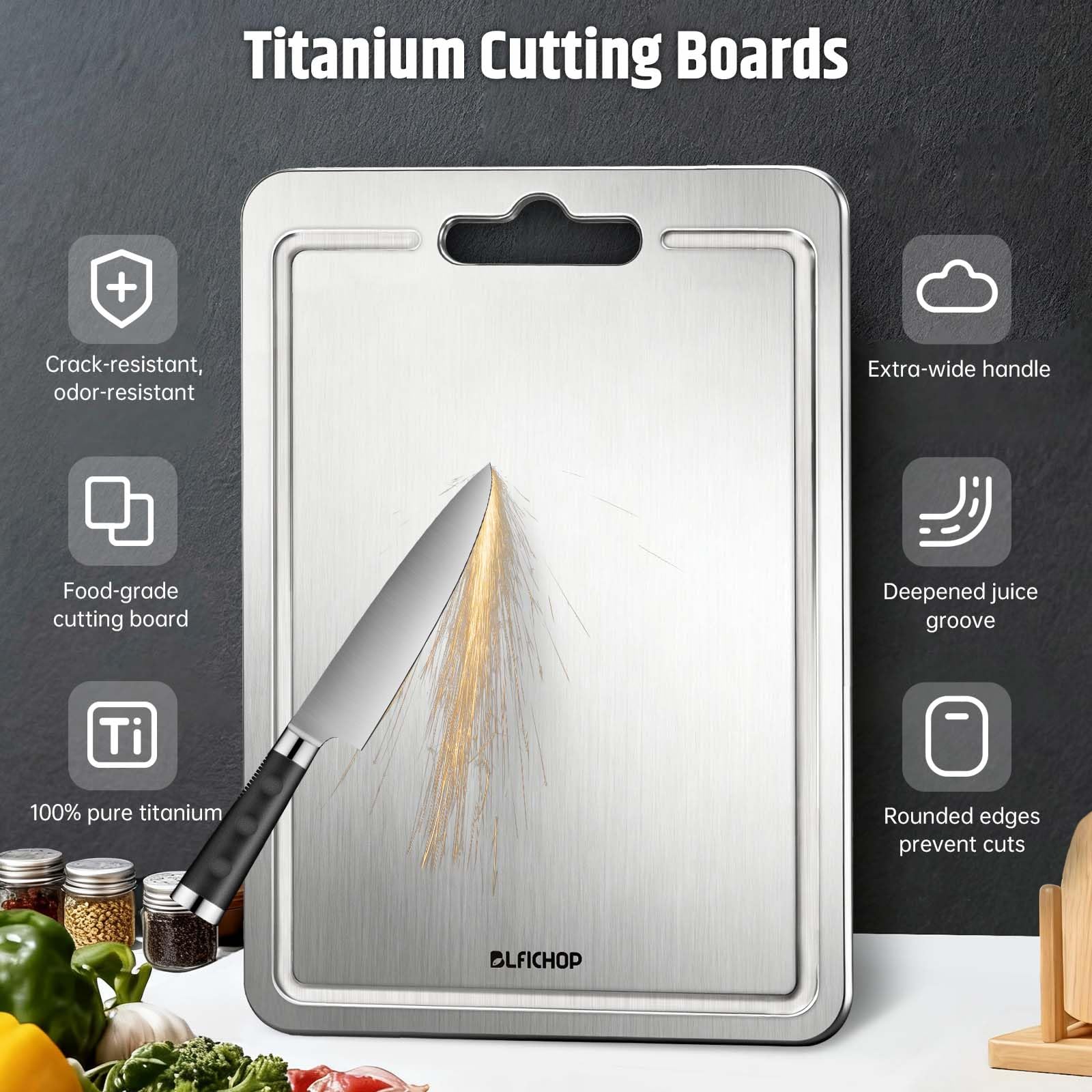 Tabla Blfichop de titanio de doble cara para carne y frutas