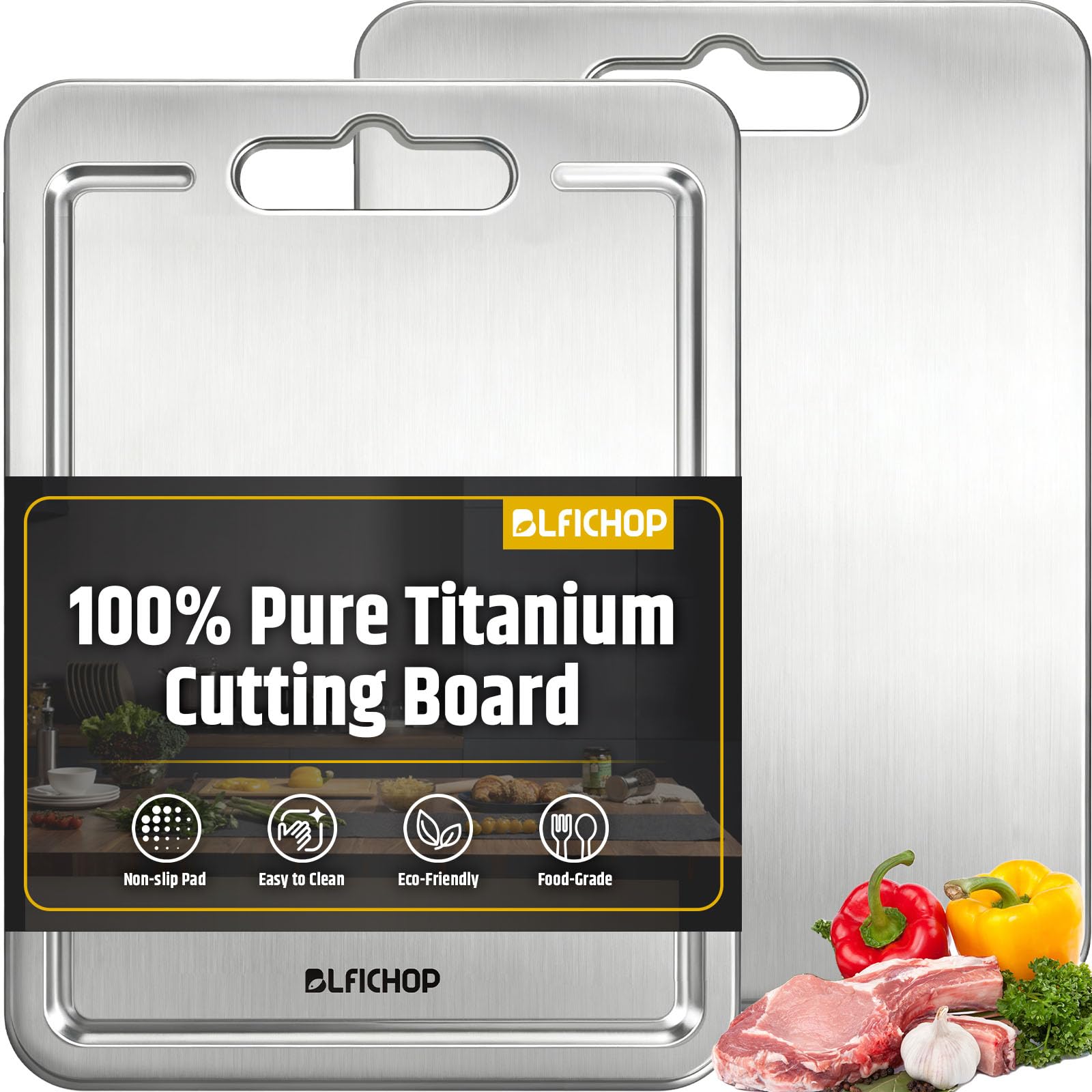 Tabla Blfichop de titanio con surco para jugos, ideal para carne y vegetales