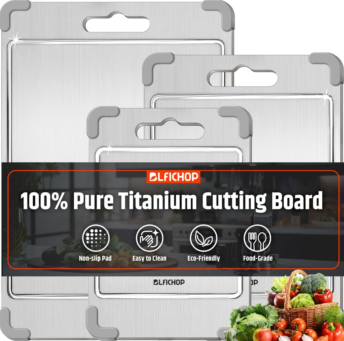 Blfichop tabla de corte titanio doble cara para separar carnes y verduras.