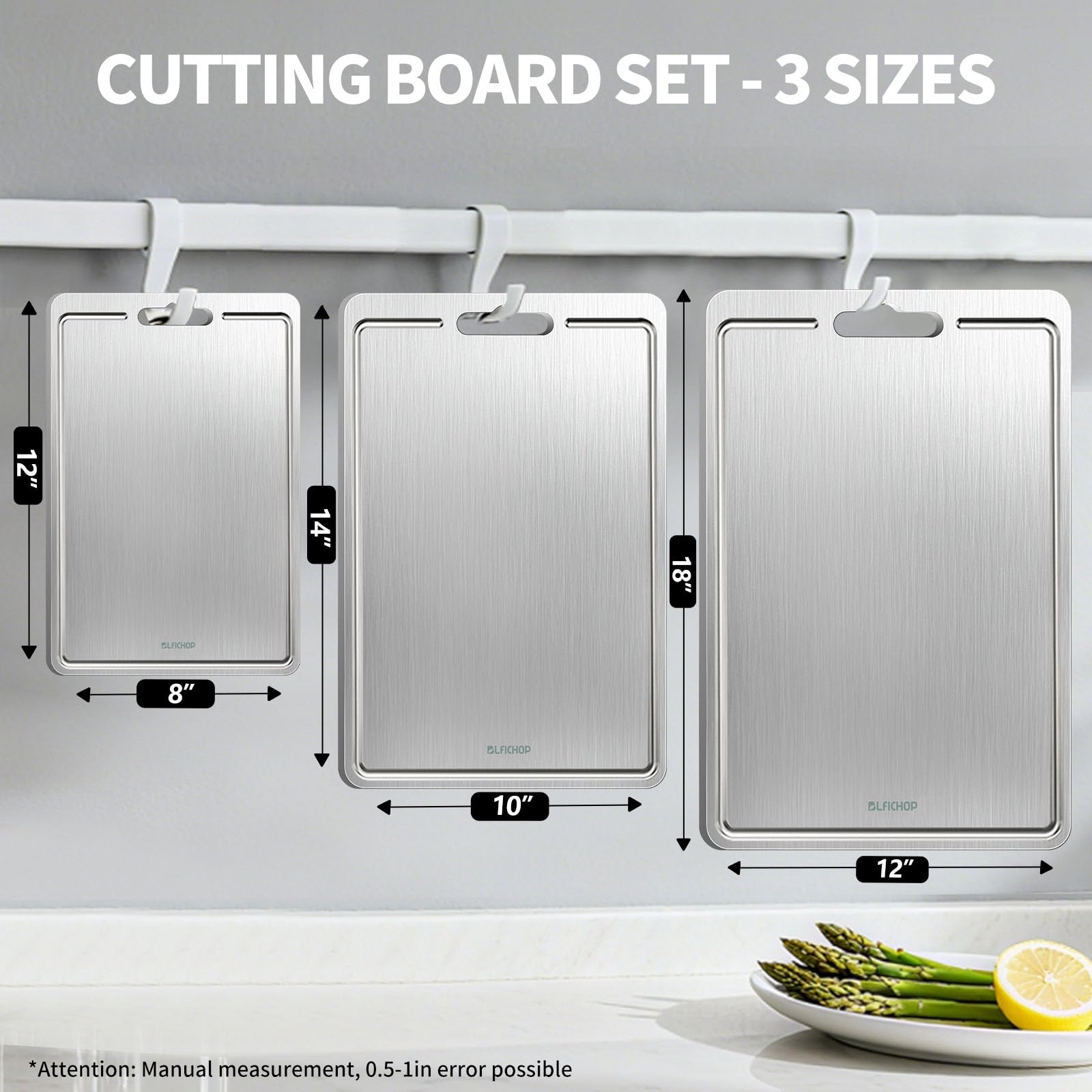 Blfichop tabla titanio para carne, superficie higiénica y estable.