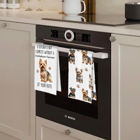 Toalla BlissfulAbon con motivo azul y blanco floral dachshund para cocina