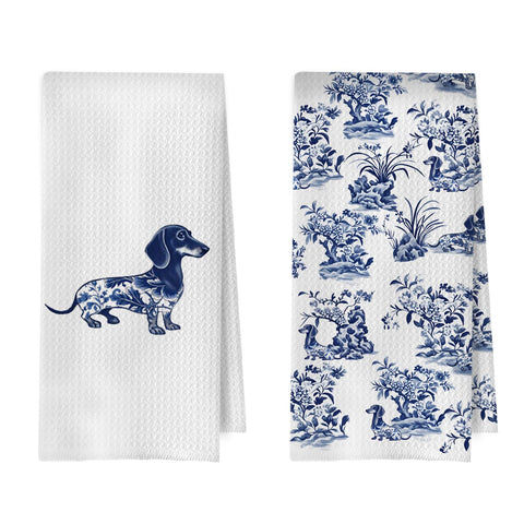 Toalla BlissfulAbon dachshund chinoiserie 16x24 para decorar la cocina