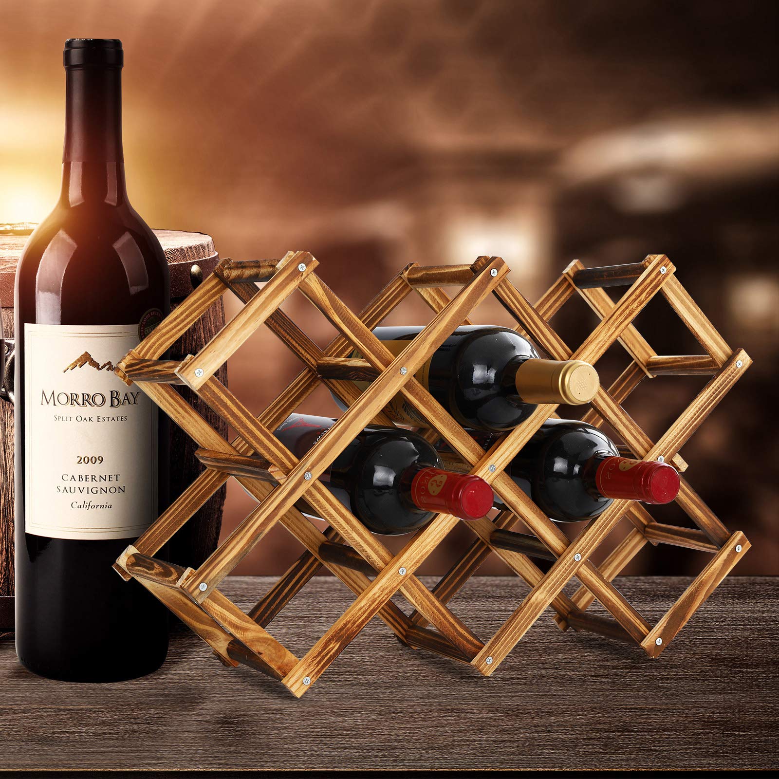BlissfulScape madera oscura: acabado elegante que realza la decoración y almacena hasta diez botellas.