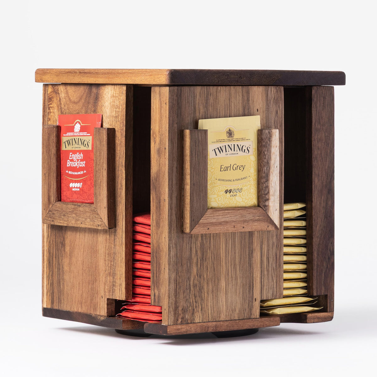 Blissli organizador de té de acacia con rotación para acceso rápido.