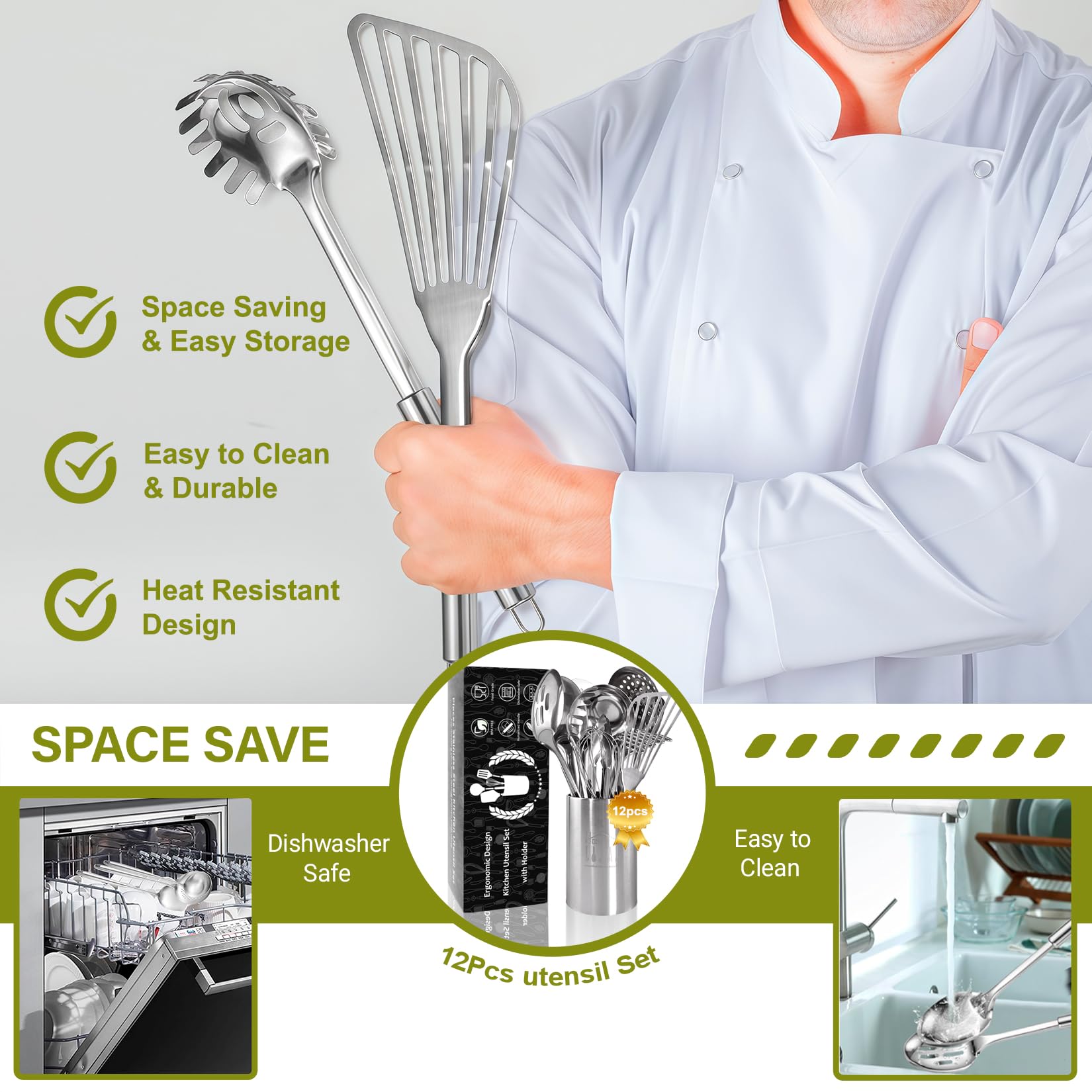 Blithely-cuchara-ranurada-inoxidable, ideal para remover salsas sin rayar.
