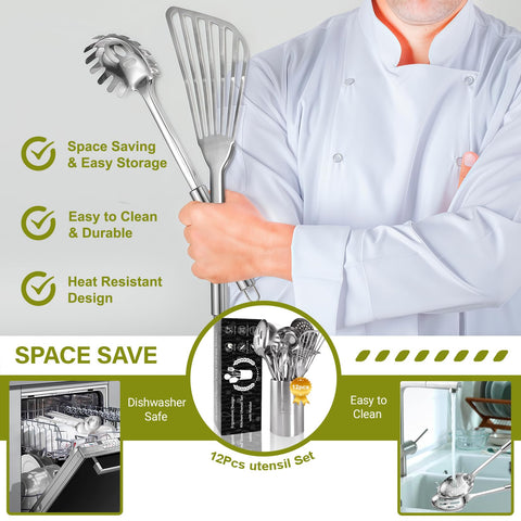 Blithely-cuchara-ranurada-inoxidable, ideal para remover salsas sin rayar.