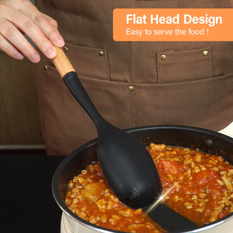 Blithely cucharon silicona mango madera ergonomico, agarre comodo para cocinar