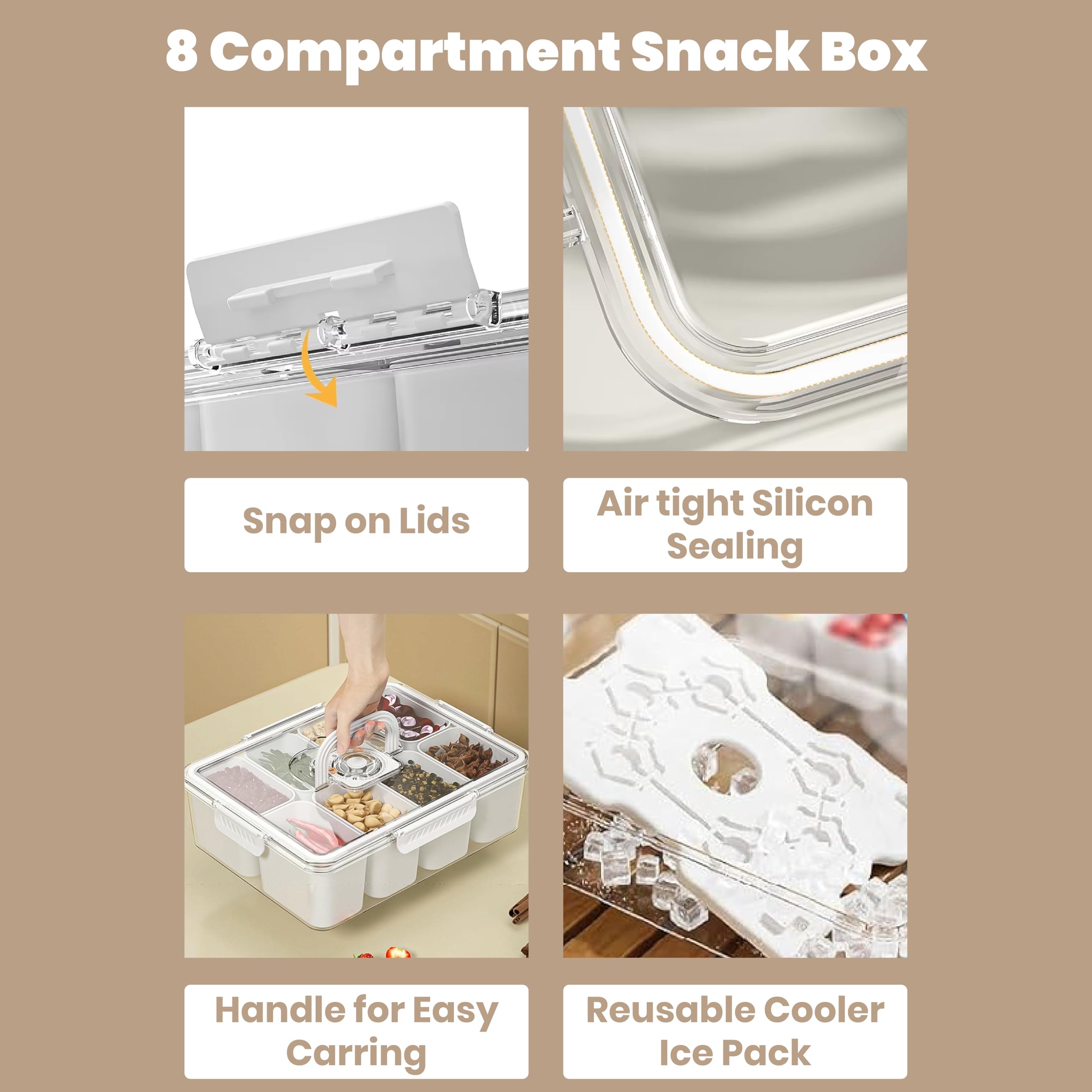 BLIVORRA Snackle Box 8 compartimentos: separación clara para diferentes bocados.