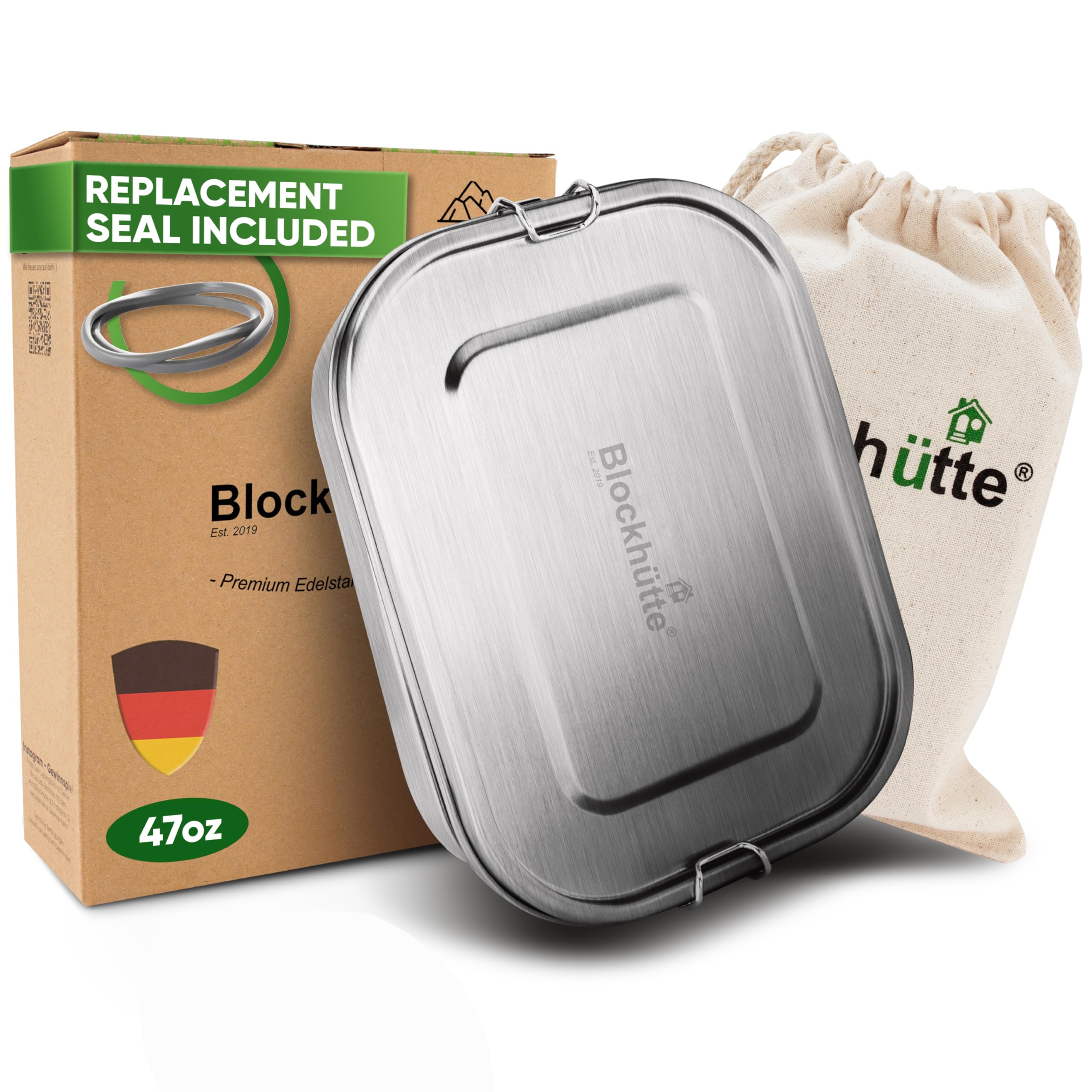 Blockhuette lunchbox acero inoxidable con tres compartimentos para porciones separadas