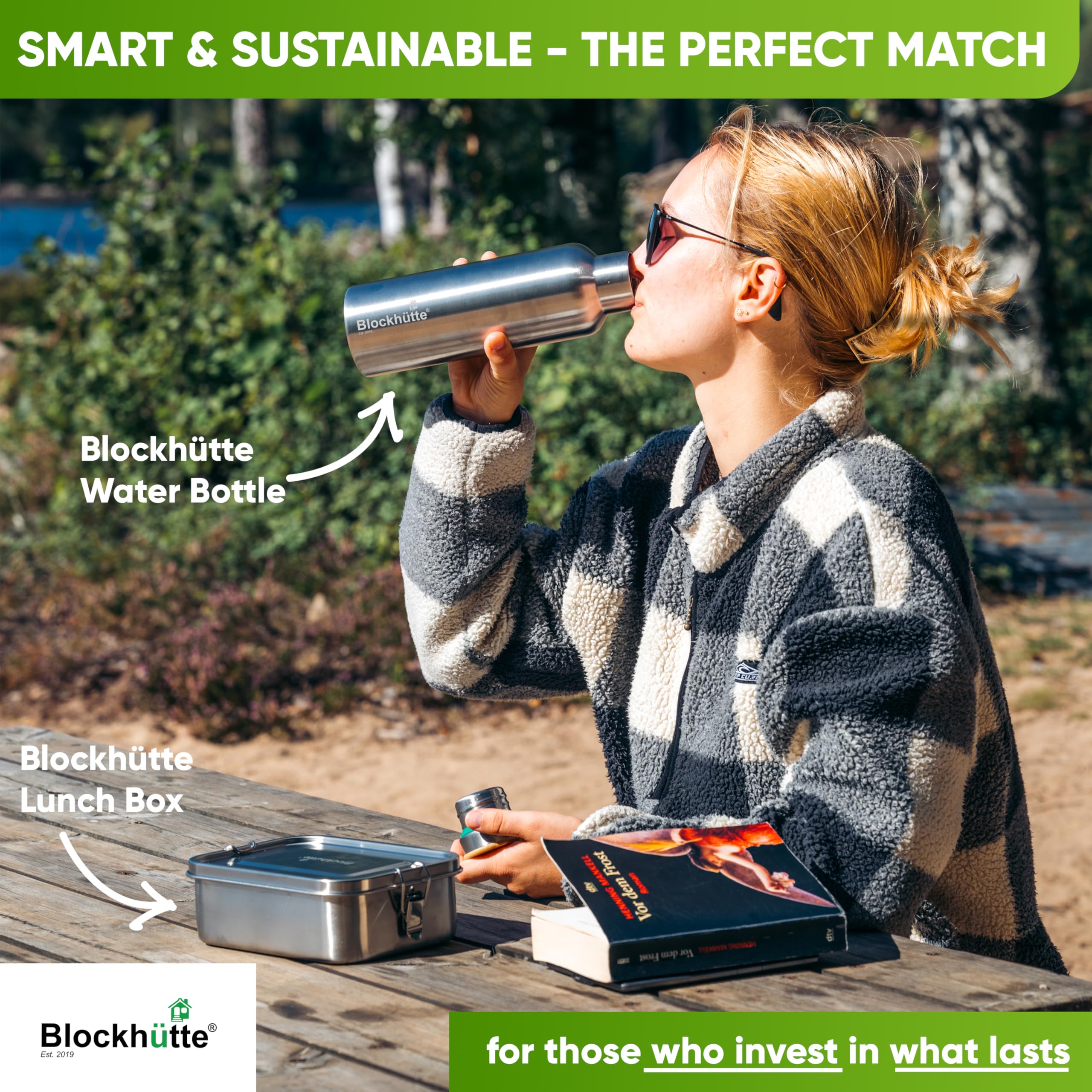 Blockhütte preserva calor hasta 14 horas, ideal para comidas fuera de casa.
