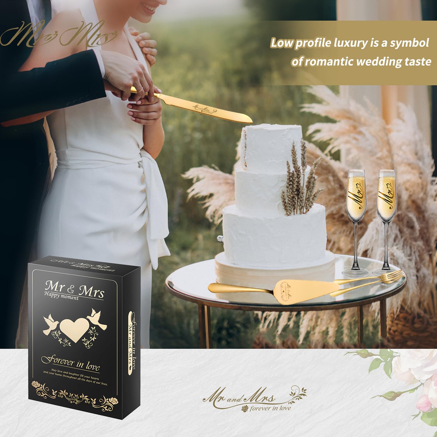 Cuchillo corta-tarta Bltnever, acabado dorado para precisión