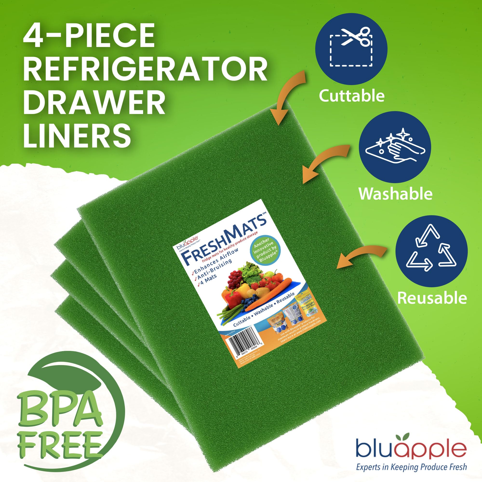 BluApple FreshMats promueven la circulación de aire para verduras crujientes.