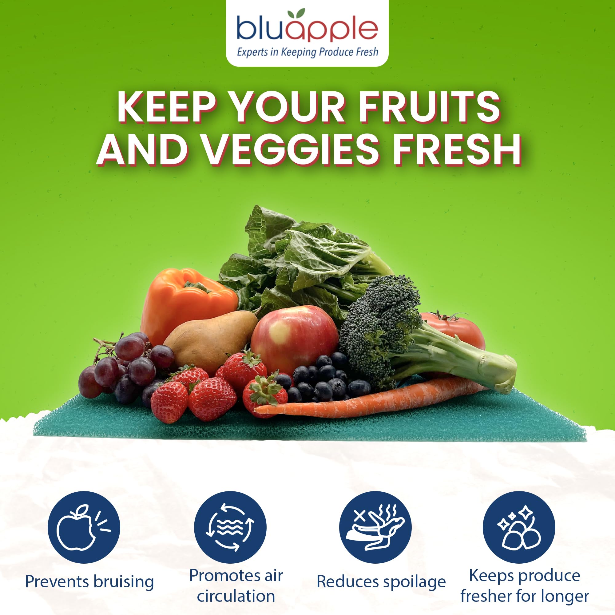 BluApple FreshMats, liner para cajón crisper que favorece la circulación de aire y la frescura.