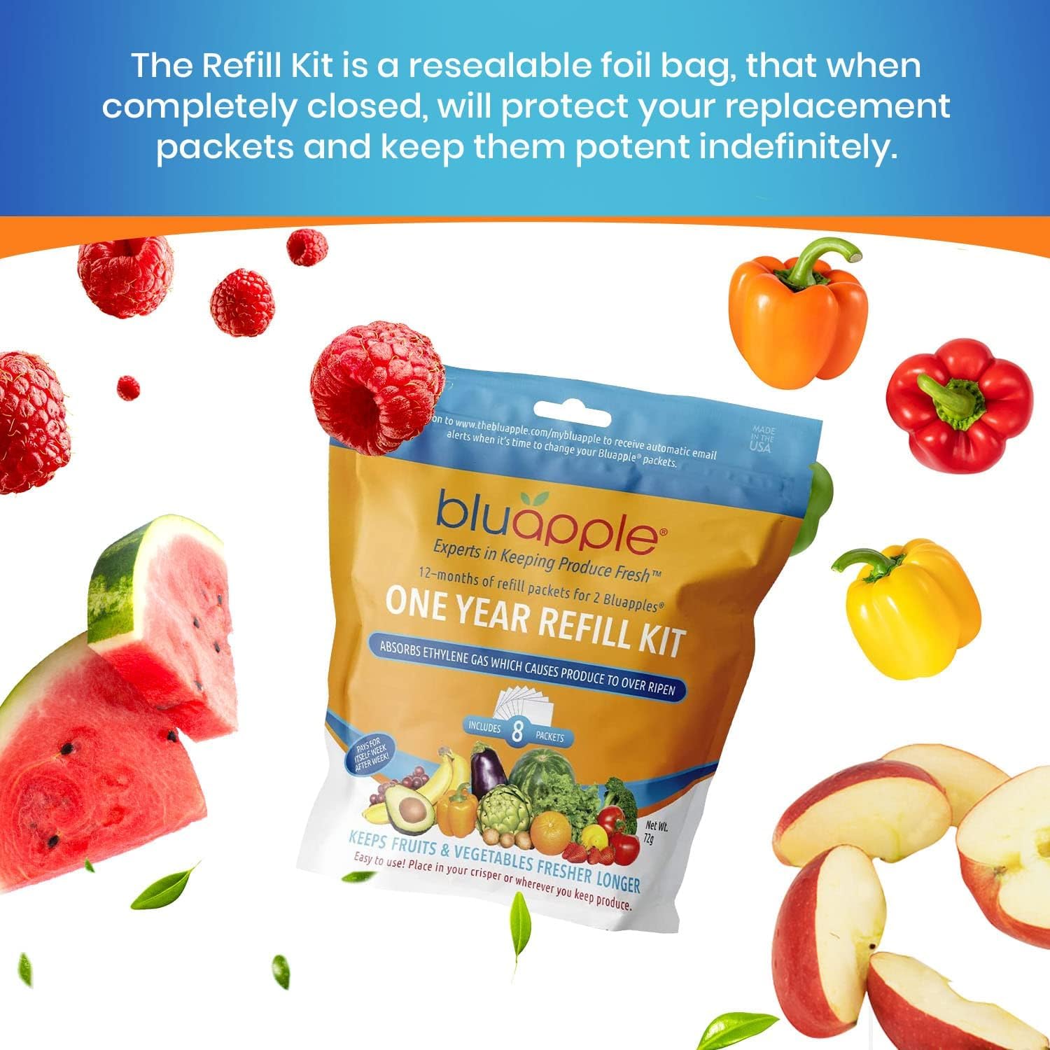BluApple uso en refrigerador para mantener vegetales frescos.
