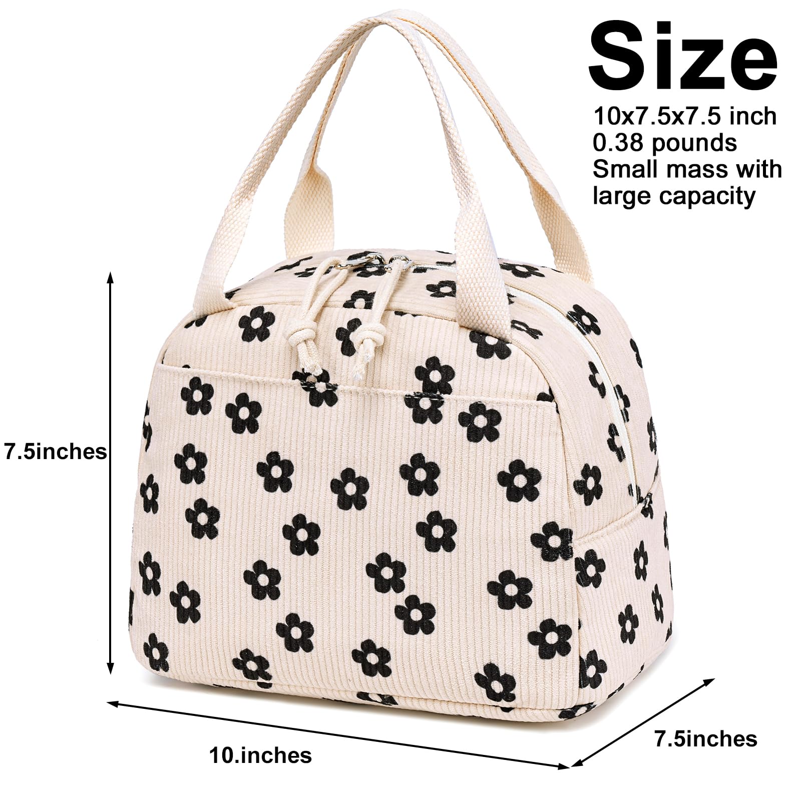 Bluboon bolsa almuerzo corduroy floral, bolsillo frontal práctico para llaves y tarjetas.