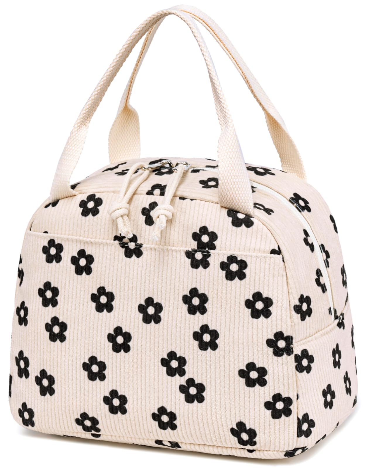 Bluboon bolsa de almuerzo corduroy floral, vista externa, ideal para comidas en casa o trabajo.