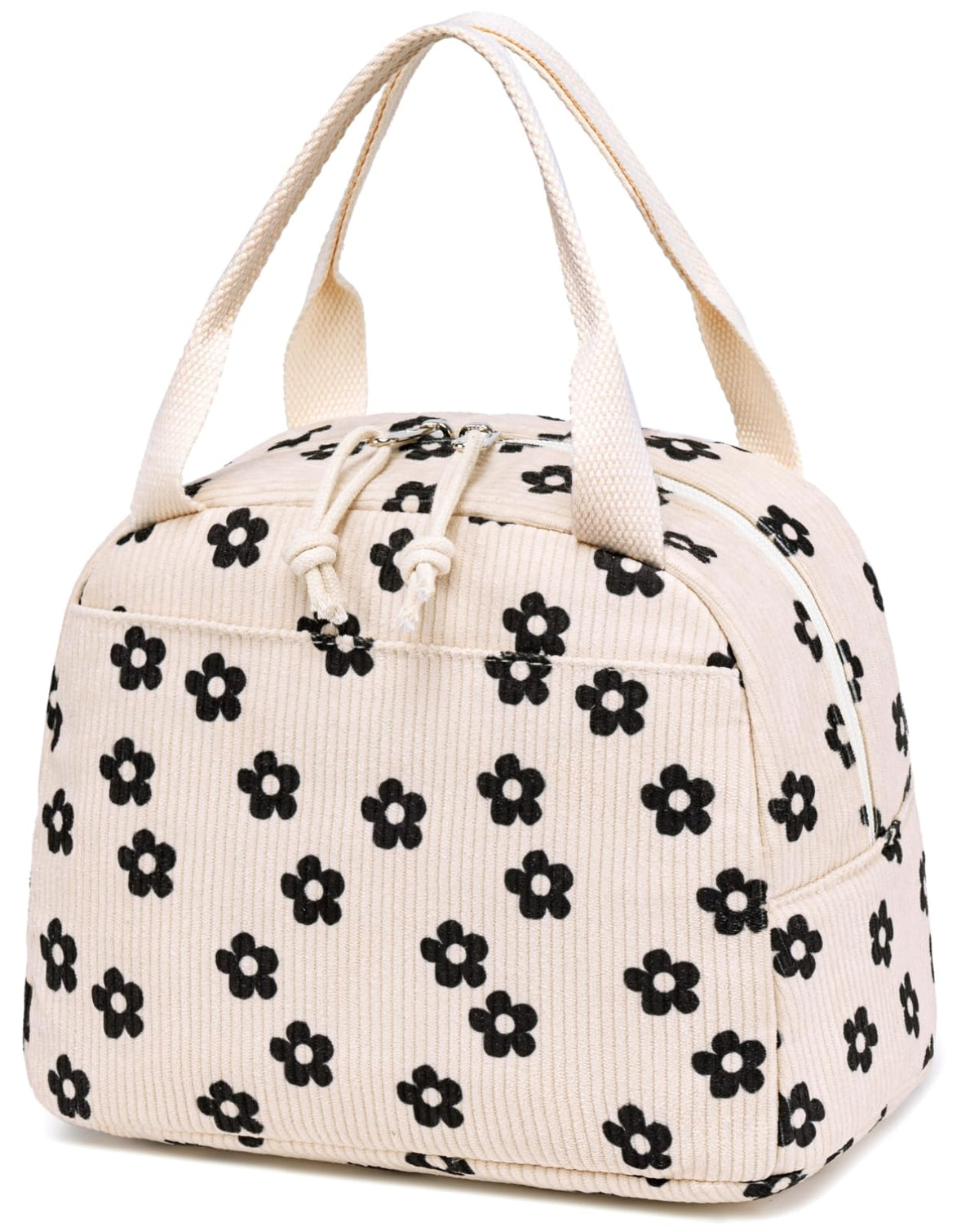 Bluboon bolsa de almuerzo corduroy floral, vista externa, ideal para comidas en casa o trabajo.