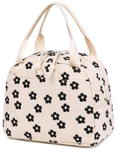Bluboon bolsa de almuerzo corduroy floral, vista externa, ideal para comidas en casa o trabajo.
