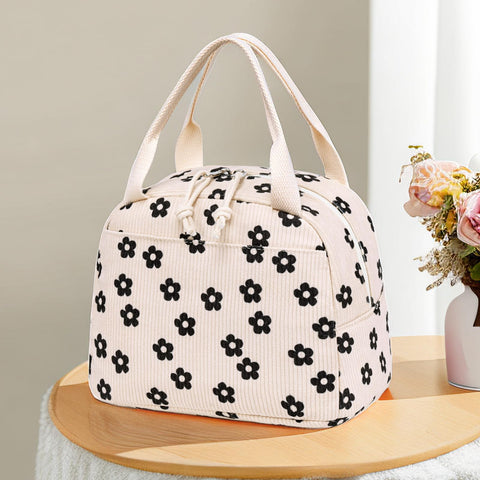 Bluboon bolsa almuerzo corduroy floral, interior aislado, mantiene comidas frescas durante el día.