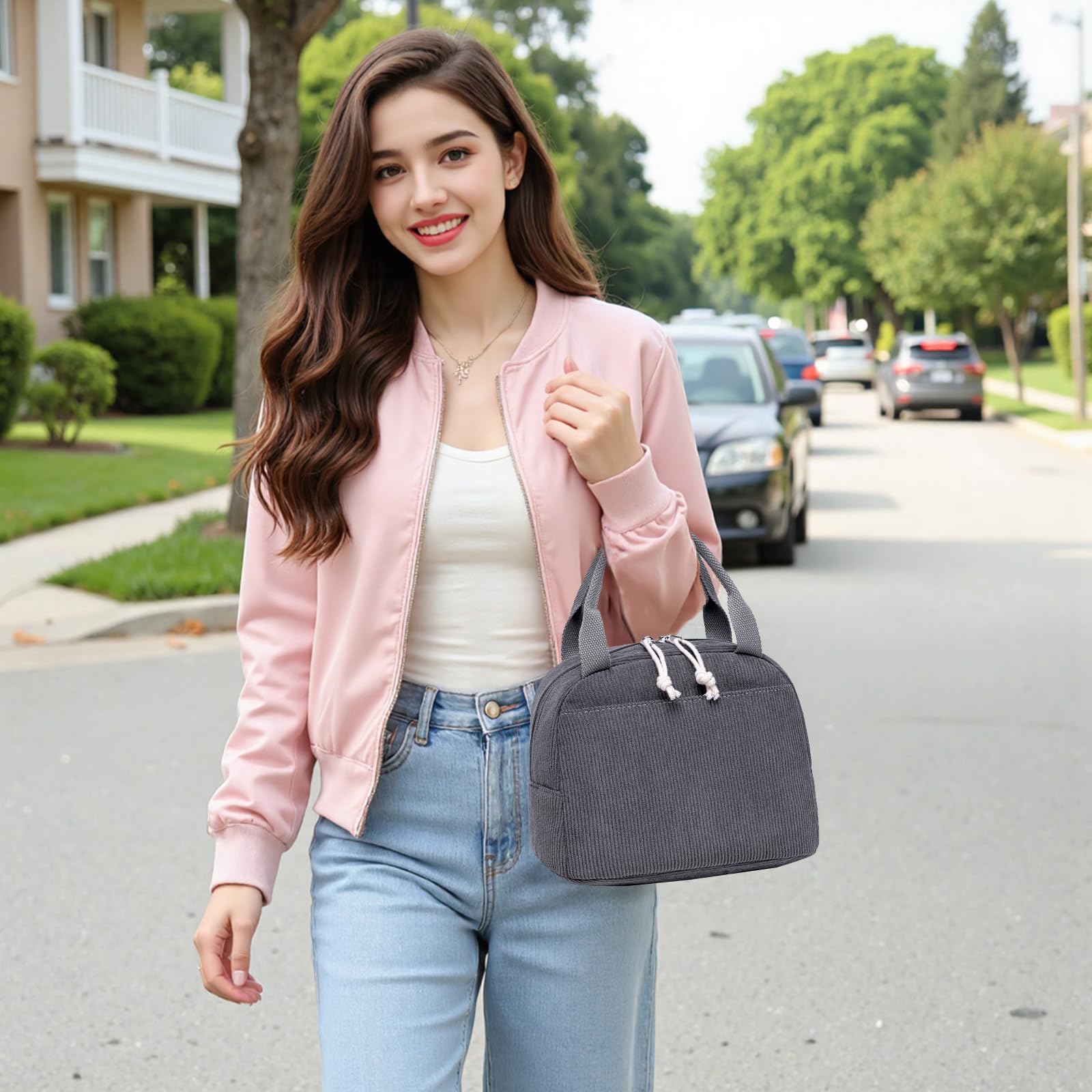Bolsa Bluboon corduroy rosa, colores vivos para oficina o escuela.