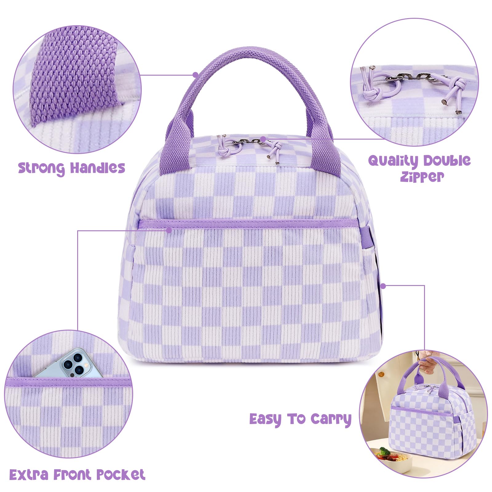 Bluboon bolsa de almuerzo con asa reforzada para transporte diario cómodo.