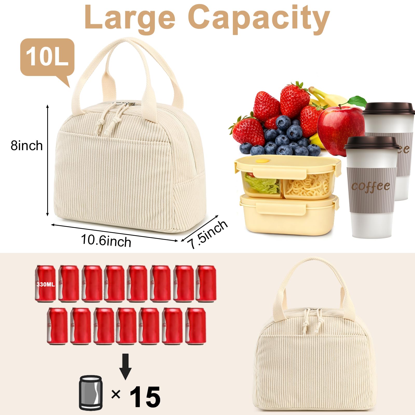 Bluboon bolsa almuerzo con bolsillo frontal para objetos pequeños